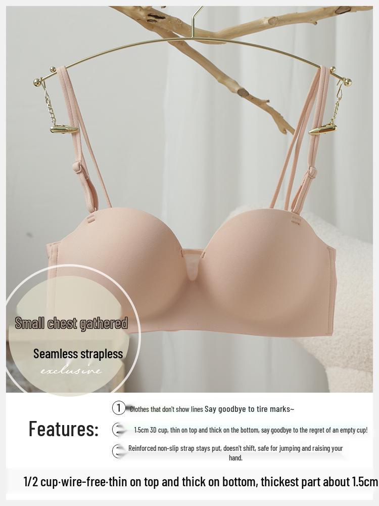 Strapless Push-Up Bra with Thin Straps for Small Breasts, Underwire-Free, Anti-Slip, Lifting and Shaping for a Beautiful Back