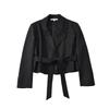 Womens Tailored Short Blazer Slim Fit Tie Waist Office Work Jacket