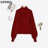 VONDA Women Turtleneck Long Sleeve Cutout Casual Fitted Knitwear Sweaters Jumpers