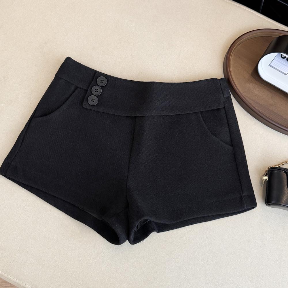 

Women s Retro Black Woolen Slimming Casual Shorts - Autumn/Winter Hip-Hugging Versatile Design XS чёрный