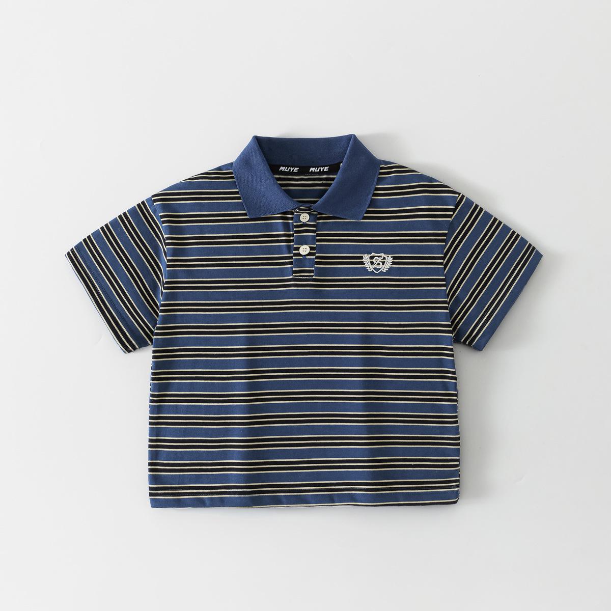 Beiteng Kids Striped Summer Short Sleeve Polo Shirt - Korean Style for Boys and Girls 90 cm