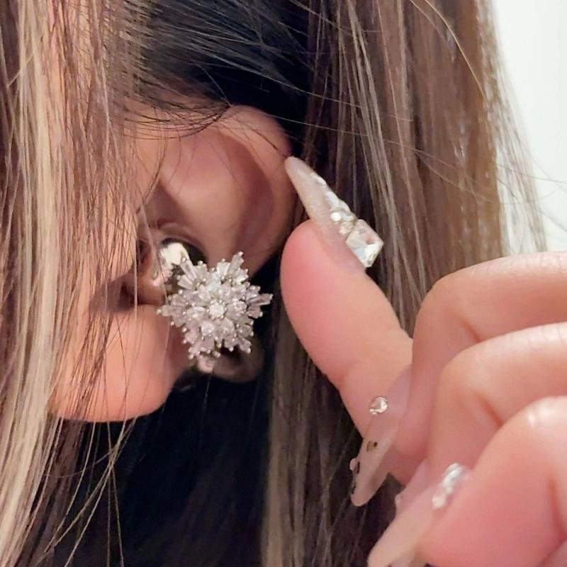 Elegant Snowflake Rhinestones Earphone Clip Sparkling Alloy Design Ear Clip For Headphones Personalize DIY Accessories