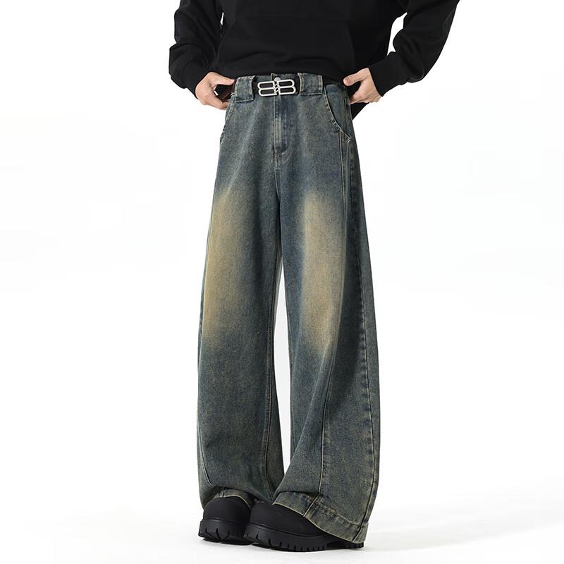 

VUUG Мужские джинсы широкие от бедра в американском ретро-стиле с изогнутым лезвием 2XL