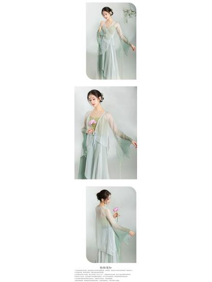 Klassisches chinesisches Tanzkostüm-Set mit fließendem Gazerock und Oberteil