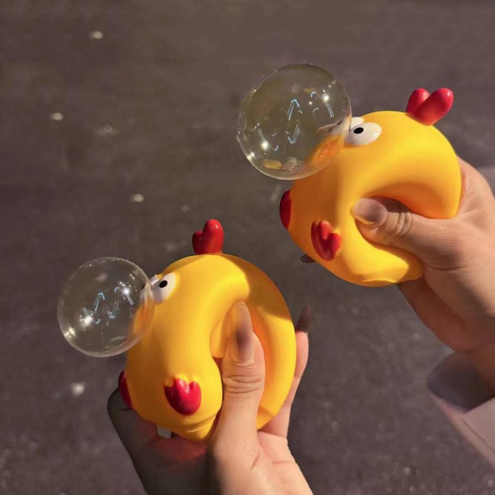 Yellow Chicken Pinch Toys Blow Bubble Cartoon Knead Toy Interactive Games Squeeze Toys Baby Game