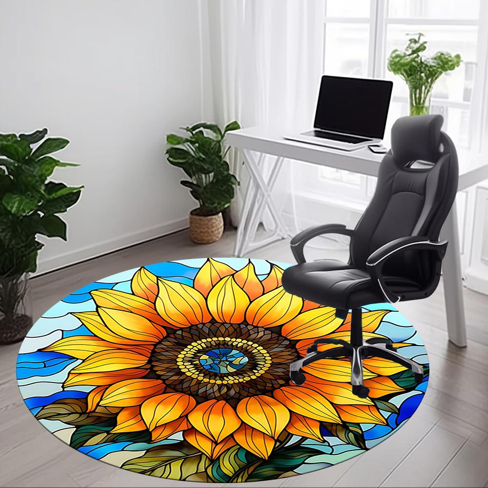 1pc Sunflower StainedGlass Office Round Area Rug, Under Office Chairs Bedroom Living Room Home Decor, Room Deco