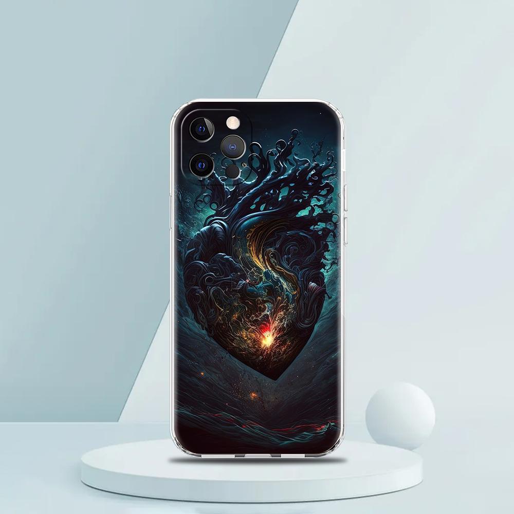 Mechanical Heart Phone Case for iPhone 16 15 14 13 12 Pro Max Transparent Soft for iPhone 11 Pro Max 7 8 Plus XS XR Shell