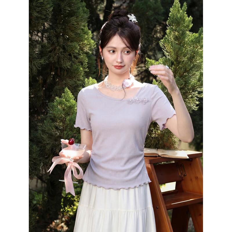 

Women s Wood Ear Lace Short Sleeve T-Shirt L