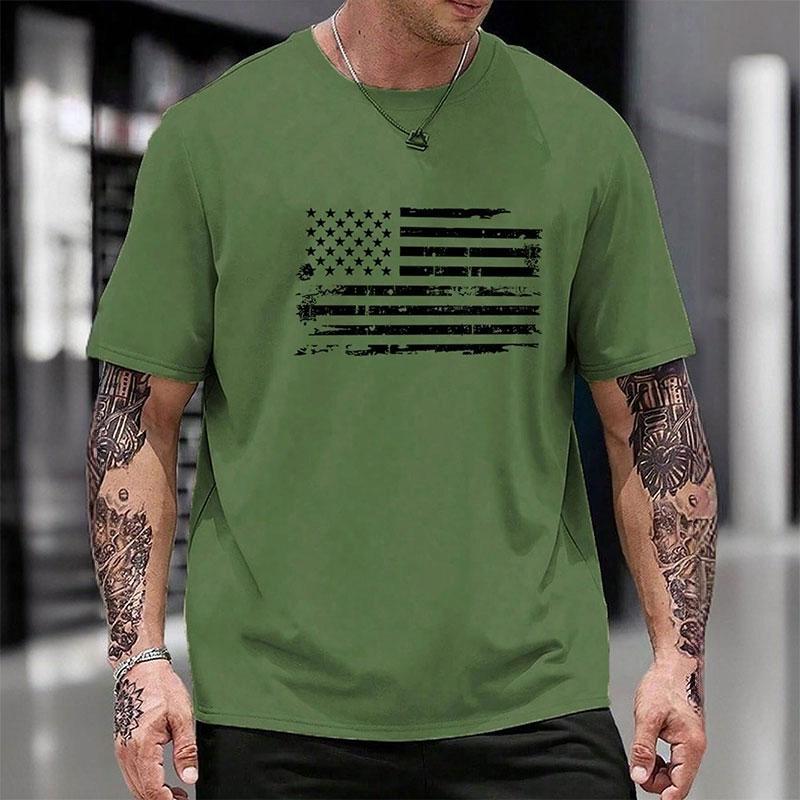 2024 New Men's Round Neck T Shirt Eagle Flag Printed T-Shirt Tops Summer Men's Sports Big Size Clothing Fitness Short Sleeve