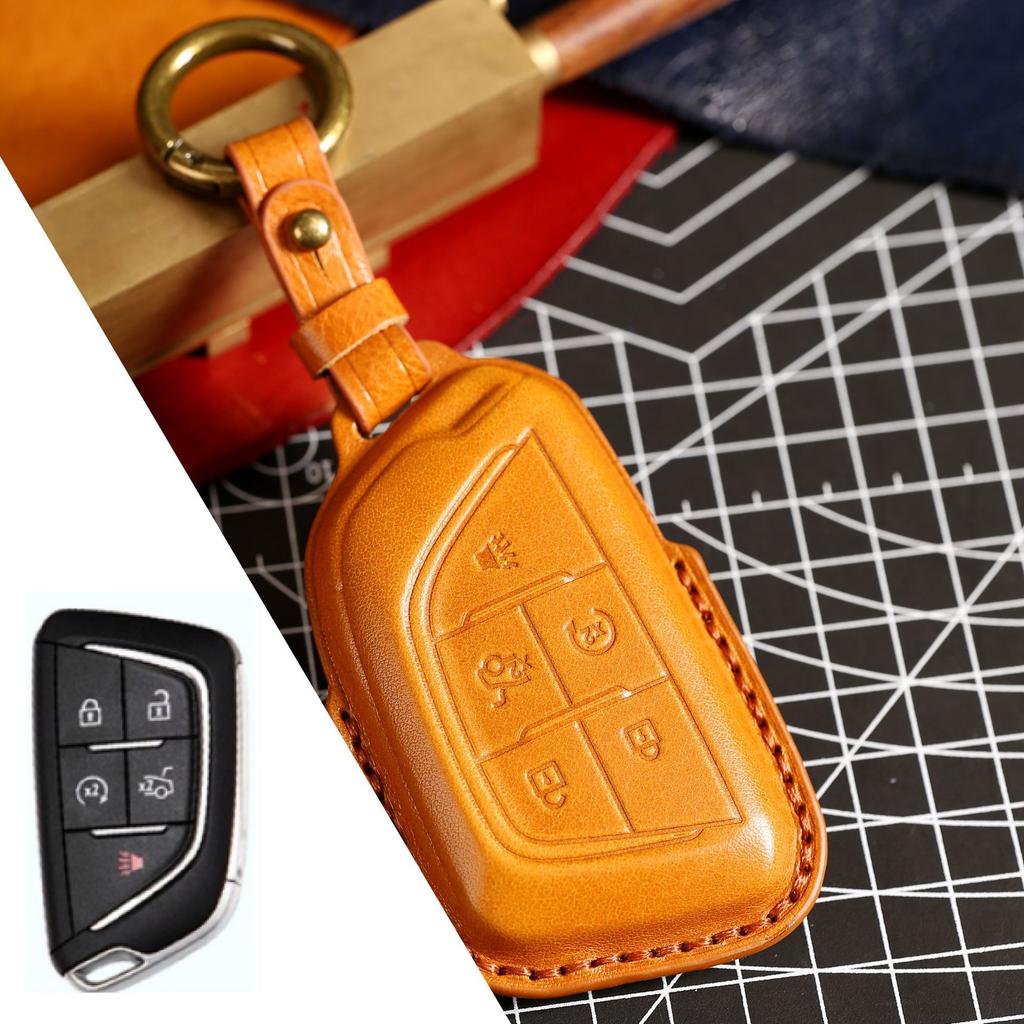HALLMO Luxus-Autoschlüsseletui aus Leder für Cadillac 3D
