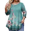 Top Moda da Donna Stampa Floreale Taglie Forti Manica 3/4 Orlo Arrotondato Girocollo