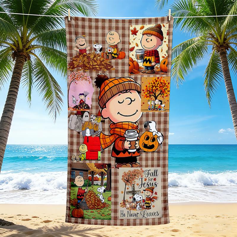 1Pc Autumn Charlie Brown Celebration Beach Towel Quick Dry Multiuse For Beach Pool Gym Yoga Home Travel Christmas Halloween Xmas Gift S1495