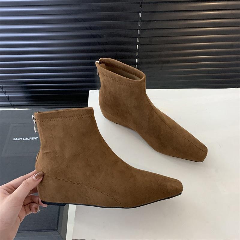 

Новые полусапожки на танкетке с квадратным носком и средней высотой каблука, увеличивающие рост, 2025 осень-зима, леопардовый принт, на плоской подошве, тонкие 40 коричневый