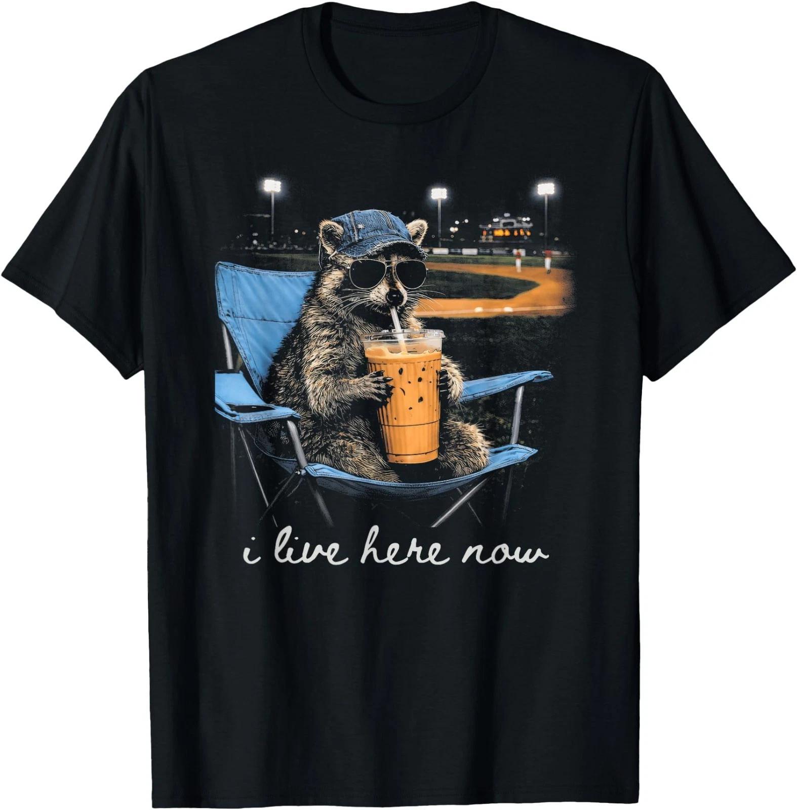 Funny Raccoon Ballfield Baseball Field I Live Here Now T-Shirt L