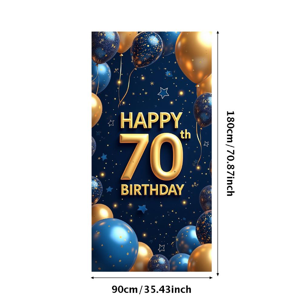 Happy 70th Birthday Banner Backdrop Black gold Birthday Party Decorations Photography Props Sparkle Balloon Background
