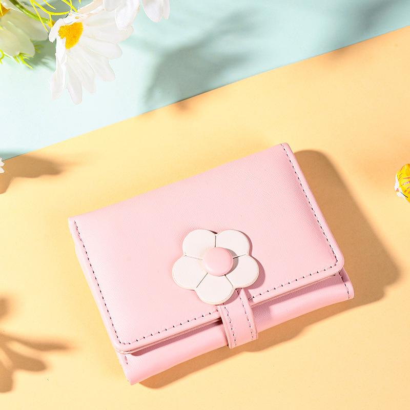

Милый кошелек для девочек и женщин, сложенный втрое, карман для денег, с принтом цветов из искусственной кожи, держатель для карт, кошелек для монет розовый