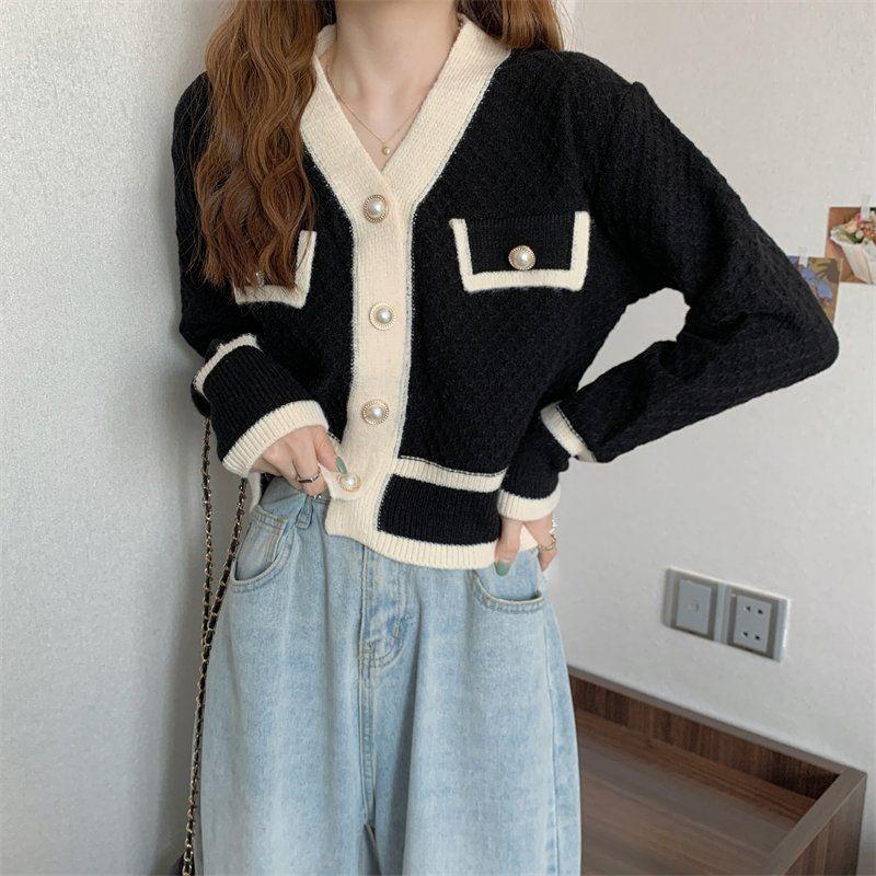 Autumn New Style French Retro Trendy Cardigan Jacket Women's V-neck Temperament High-end Knitted Sweater