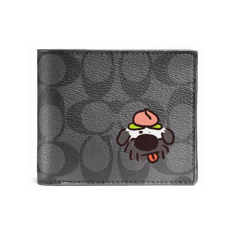 Coach [Customized Bag] 3 IN 1 Wallet MAY All the Way Gothic Oracle Leather Wallet Men's Black Peach Puppy