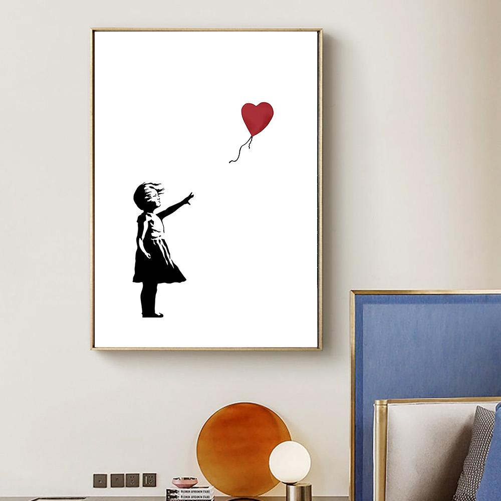 Banksy Girl with Balloon Graffiti Contemporary Print Poster Wall Canvas Art Sample Painting for Living Room Home Decor Cuadros