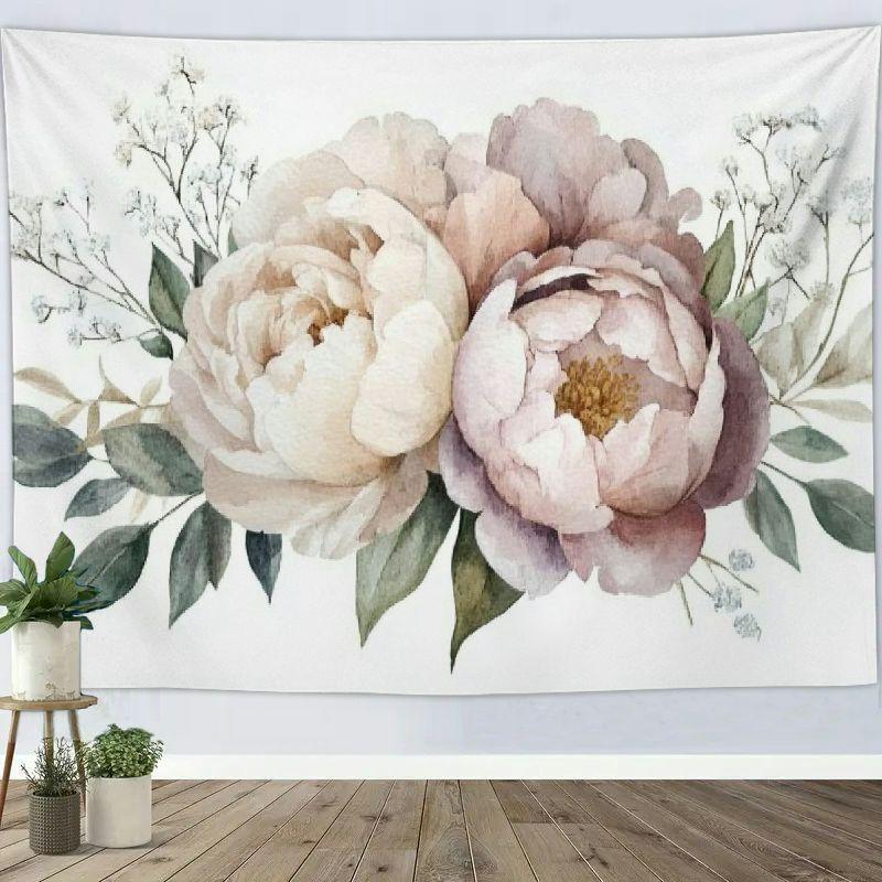 1 piece watercolor peony bouquet tapestry, polyester fabric, machine washable, suitable for living room and bedroom decoration