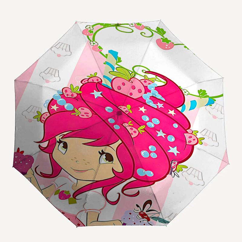 Strawberry Shortcake Automatic Folding Umbrella:8 Bone Iron Frame,Portable Design for Fans and Travelers0104092a