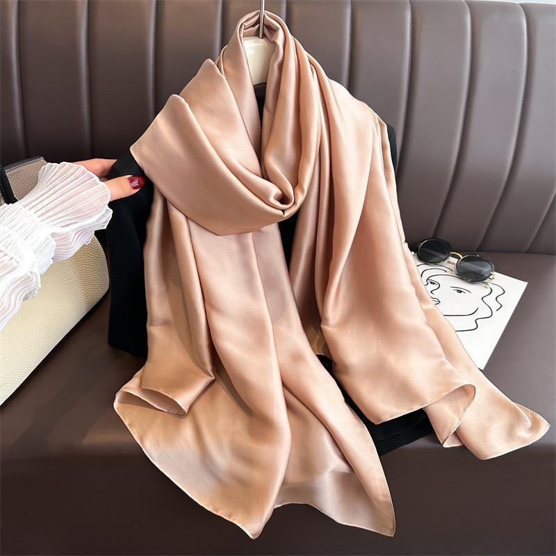 Plain Solid Basic Design 100% Silk Feeling Scarf for Women 180x90cm Shawl Wrap Luxury Female Hijab Headband Foulard Beach Stoles