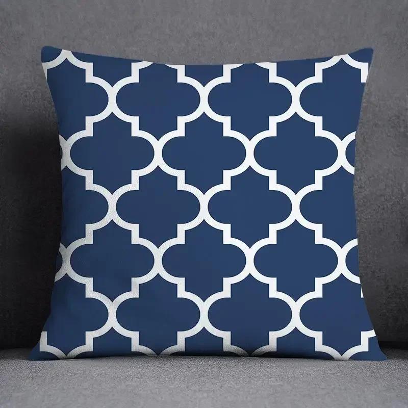 Blue-Gray Geometric Patterns Double-Sided Printed Pillow Cover Short Plush Suitable Living Rooms Bedrooms Throw Cushion Cover