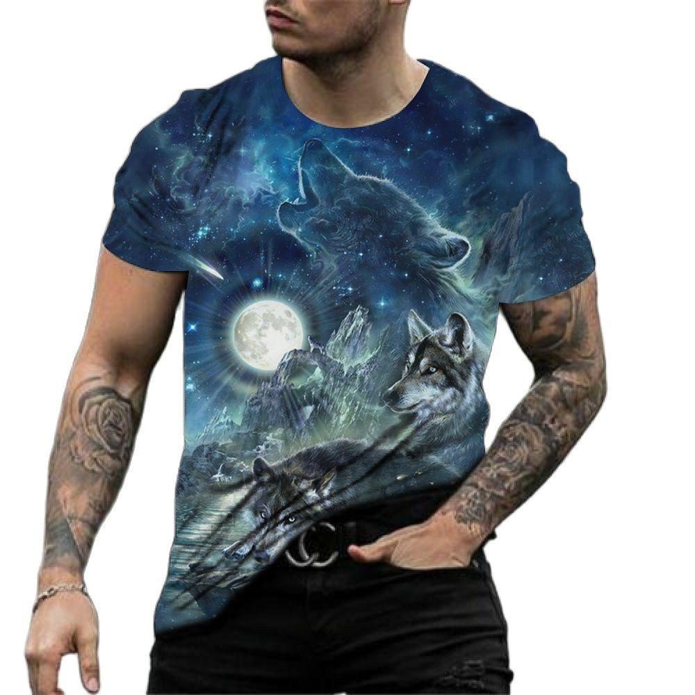 Fashion T Shirt Mens 3D Animal Print Short Sleeve Casual Street Wolf Graphics T-shirt Oversized Tee Shirt Men Clothing