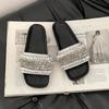 Fashion versatile casual exquisite rhinestone thick-soled one-word slippers women's summer retro temperament open-toed flat-bottomed cool slippers