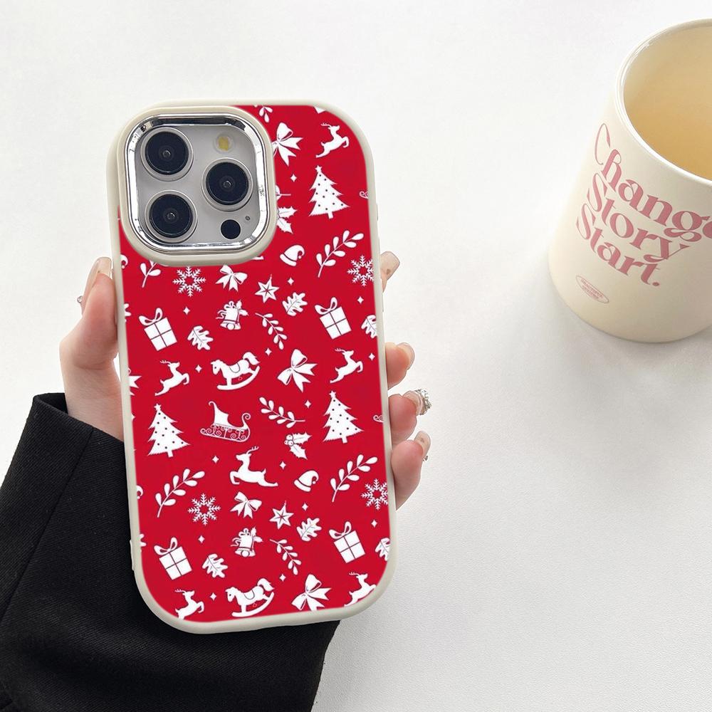 N111 Merry Christmas art Happy New Year Soft Phone Cases for Samsung S24 S23 A15 A12 A35 A54 Infinix Hot 40i Plating Frame Camera Protector Back Cover