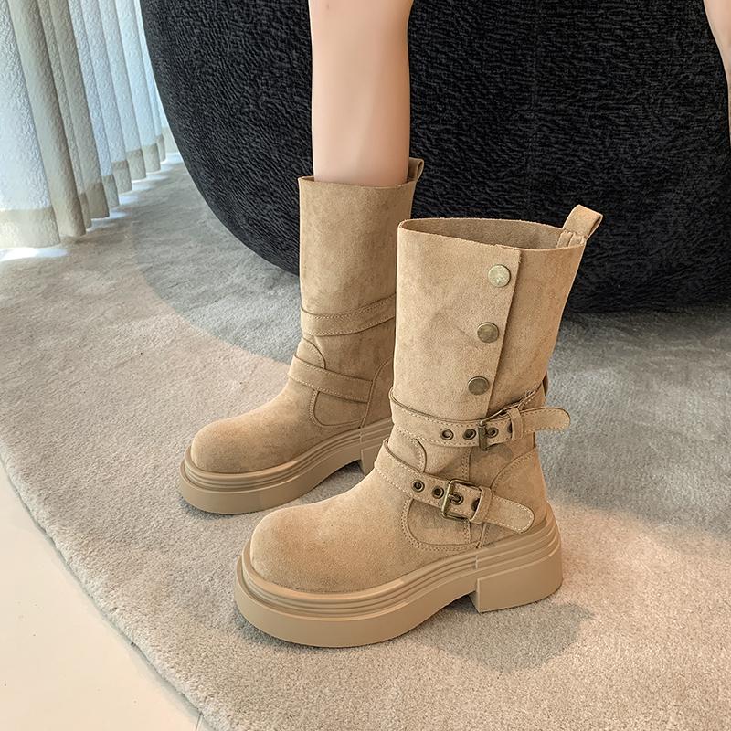 New Style Winter Fashion Belt Buckle Knee High Boots Women Platform Heels Shoes Design Elegant Knight Long Boot Zapatos