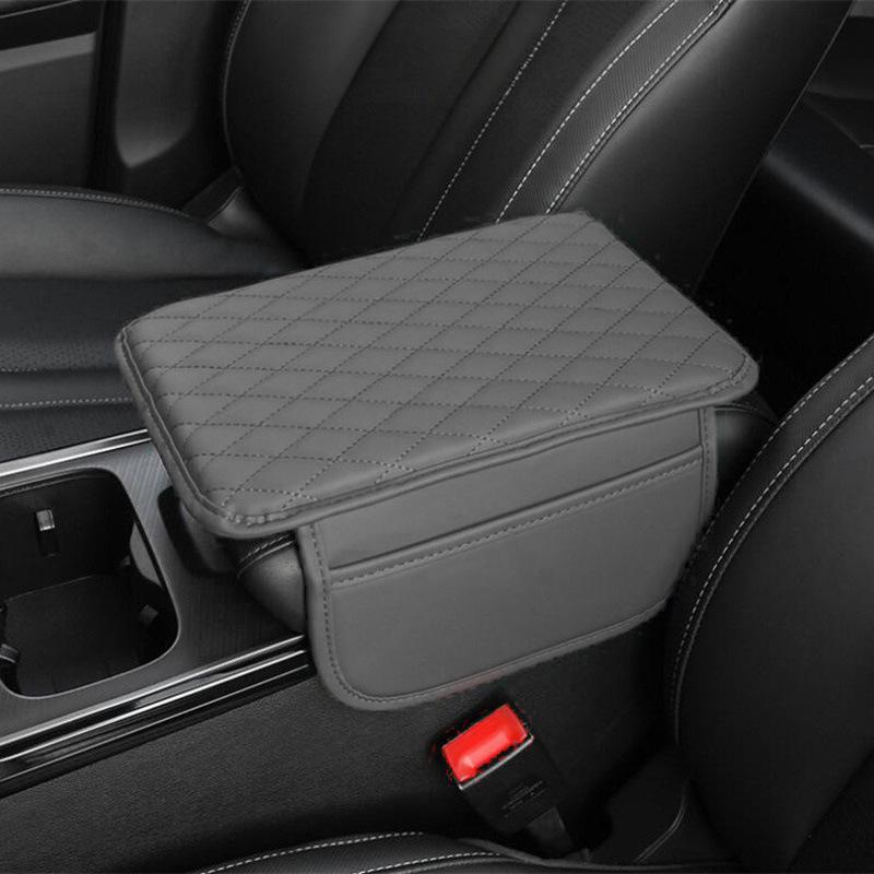 Microfiber Leather Car Armrest Cushion, Console Cover with 2 Pockets, Universal Auto Interior Protector & Pad