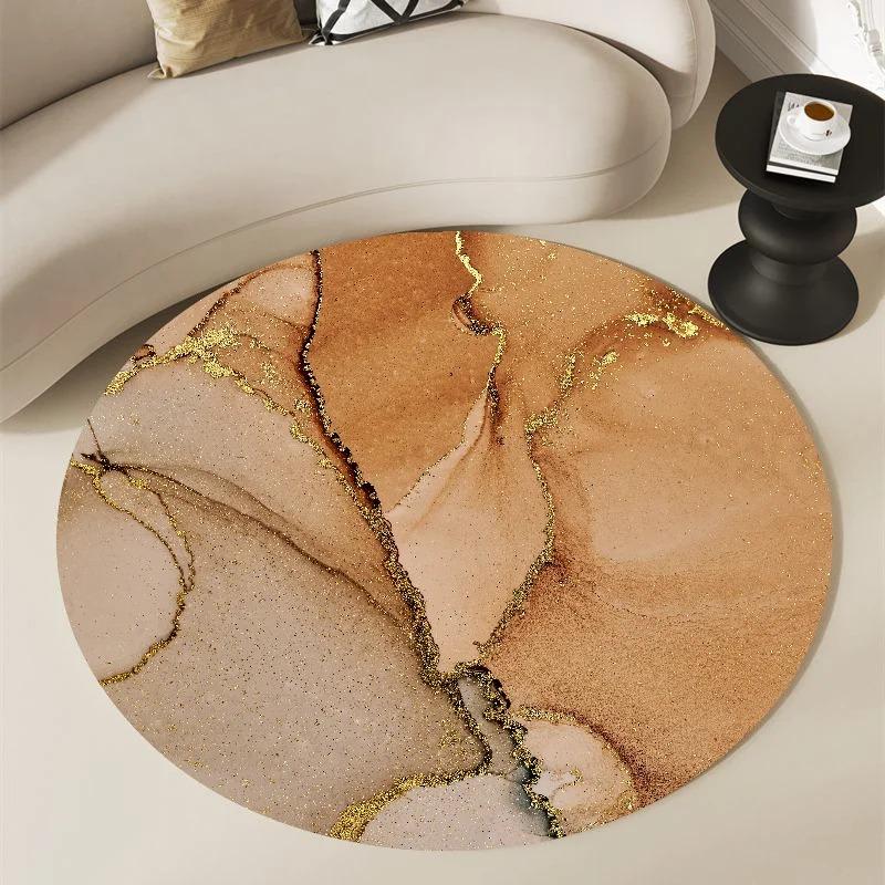 Nordic Green Gold Black Marble Round Carpet Modern Home Bedroom Living Room Decoration Round Rugs Balcony Bathroom Anti-slip Mat