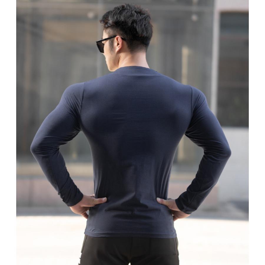 Svalové pánské sportovní tričko fitness větší velikosti Pánské elastické bavlněné podzimní polokošile s výstřihem do V s dlouhým rukávem