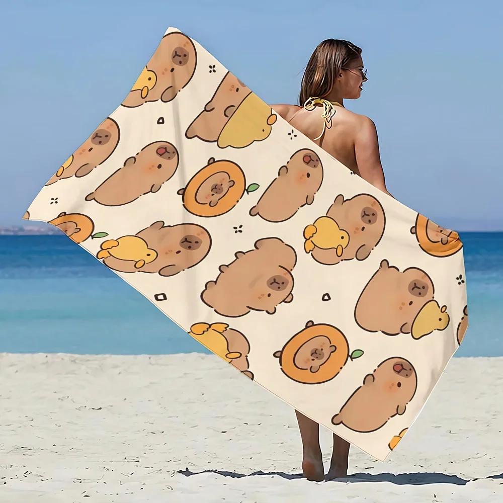Asciugamano da Spiaggia in Microfibra Capibara Asciugamano da Bagno Floreale 100x200cm Asciugatura Rapida Senza Sabbia Resistente Asciugamani da Piscina Copertura Prendisole per Donna