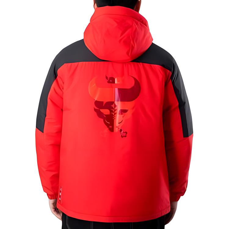 Adidas New Year Color Block Spliced Warm Hooded Cotton Jacket Men Jackets Red GN7382