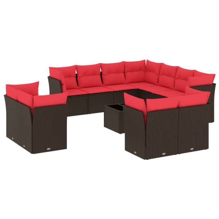 VidaXL Salon de Jardin avec Coussins 12 pcs, Canapés de Terrasse, Ensemble de Meubles d'Extérieur Patio, Moderne, Marron 3218524