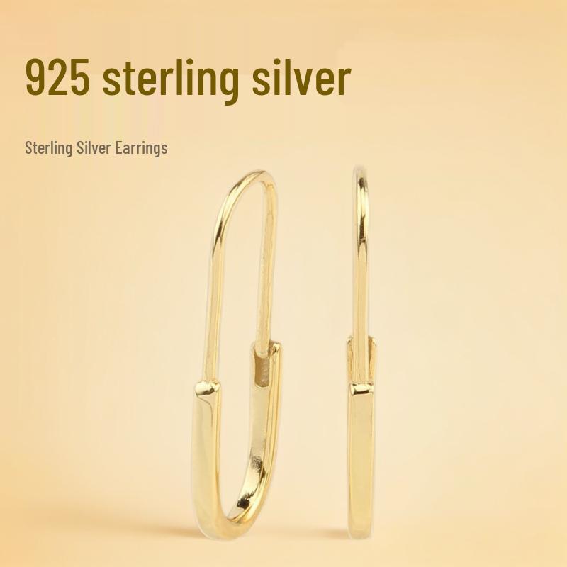 

S925 Sterling Silver Safety Pin Earrings - Trendy Cross-Border European & American Style, Versatile French-Inspired Ear Cuffs 925 Silver