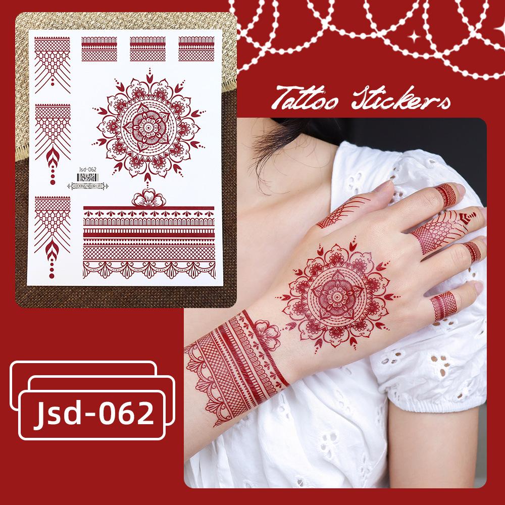 Whitening Red Henna Lace Mandala Flower Waterproof Temporary Tattoo Stickers for Women