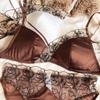 Summer Women Underwear Sexy Lace Embroidery Bra Set French Thin Cup Silken Wireless Bralette Ladies Lingerie Briefs With Thong
