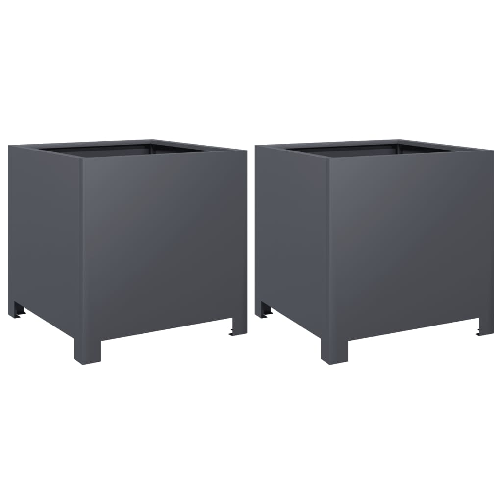 Vidaxl Garden Planters, 2 Pcs, Anthracite, 40X40X40 Cm, Steel