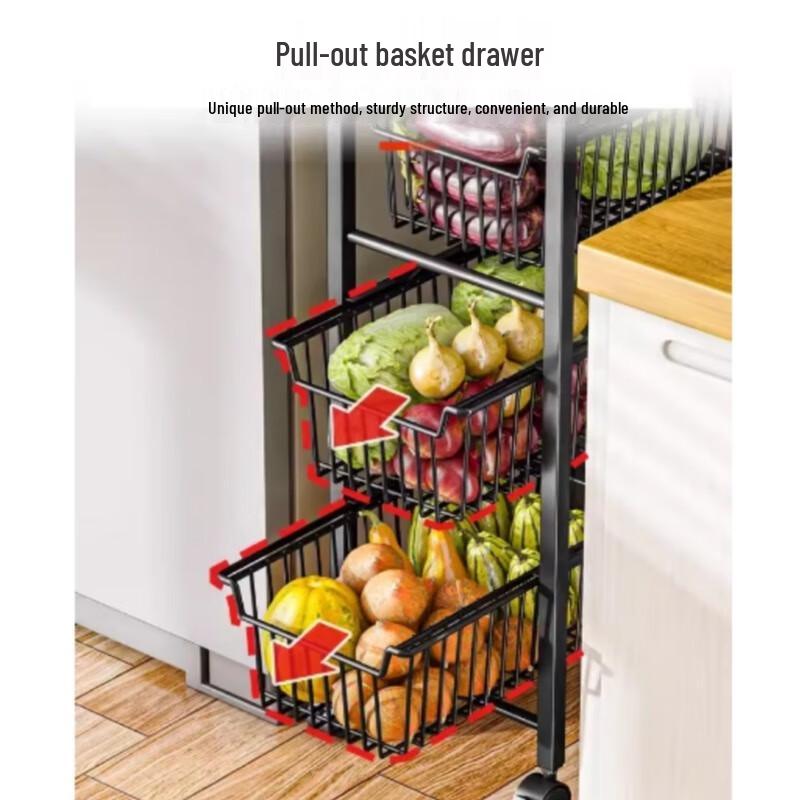 Slim 4-Tier Kitchen Storage Rack with Drawers