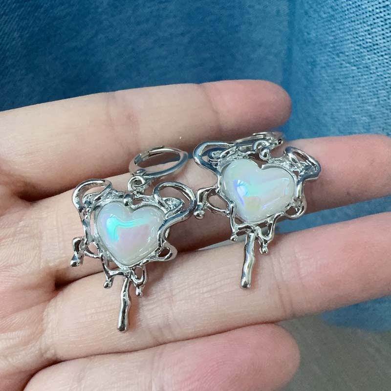 Kpop Y2K Pink Moonlight Stone Star Pendant Earrings For Women Egirl Fashion Sweet Crystal Star Ear Buckle Zircon Accessories