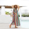 2022 Casual Bikini Cover-ups Blaue Tunika Sexy Gestreifte Vorne Offen Sommer Strand Kleid Elegante Frauen Strand Tragen Badeanzug cover Up Q1097