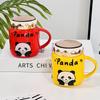 Mirror Ceramic Cup with Lid Cute Cartoon Panda Mug Household Water Cup Gift Souvenir Cup High Appearance