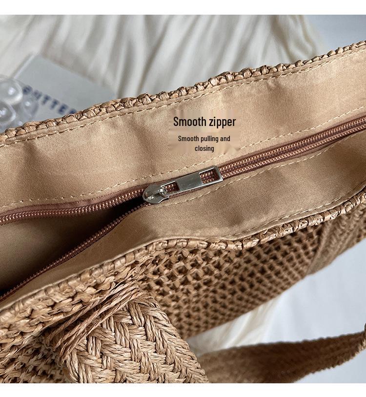Versatile Solid Color Straw Beach Bag – Large Capacity Vacation Handbag
