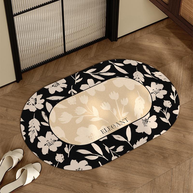 Retro style bathroom absorbent floor mat household non-slip foot mat soft diatom mud bathroom door mat quick-drying carpet