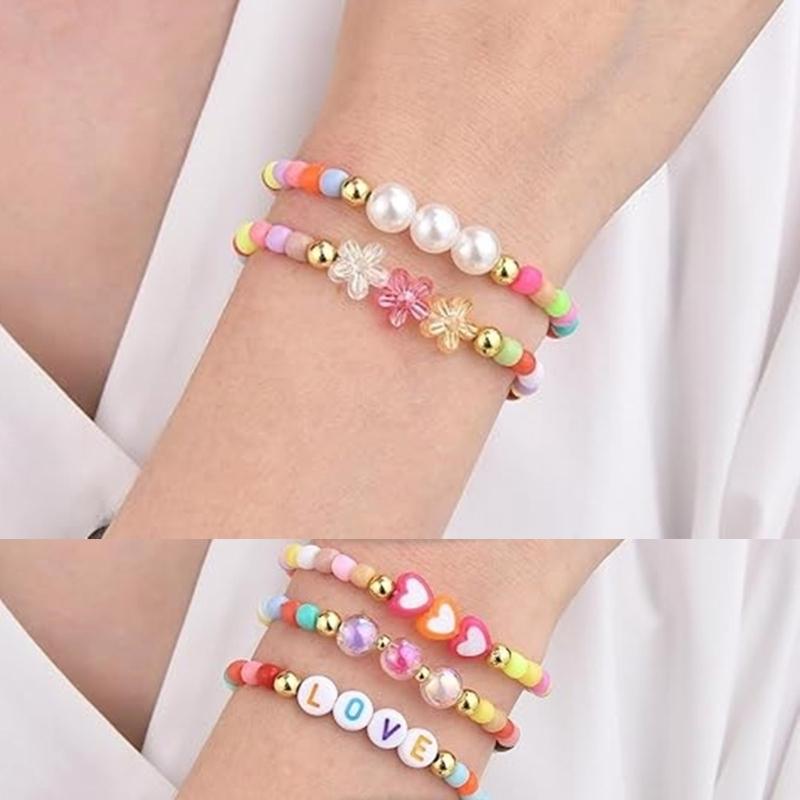 Pack of 8 Trendy Adjustable Bracelets Bohemian Beaded Jewelry with Love Charm Rainbow Colors Gift for Women and Girls