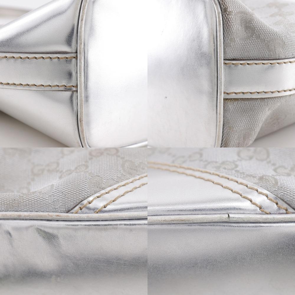 Gucci Interlocking G Shoulder Bag 182491 Silver GG Canvas Women Used
