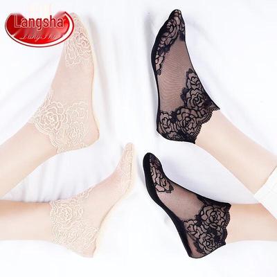 Women's Lace Breathable Short Silk Socks with Cotton Sole (6 Pairs)